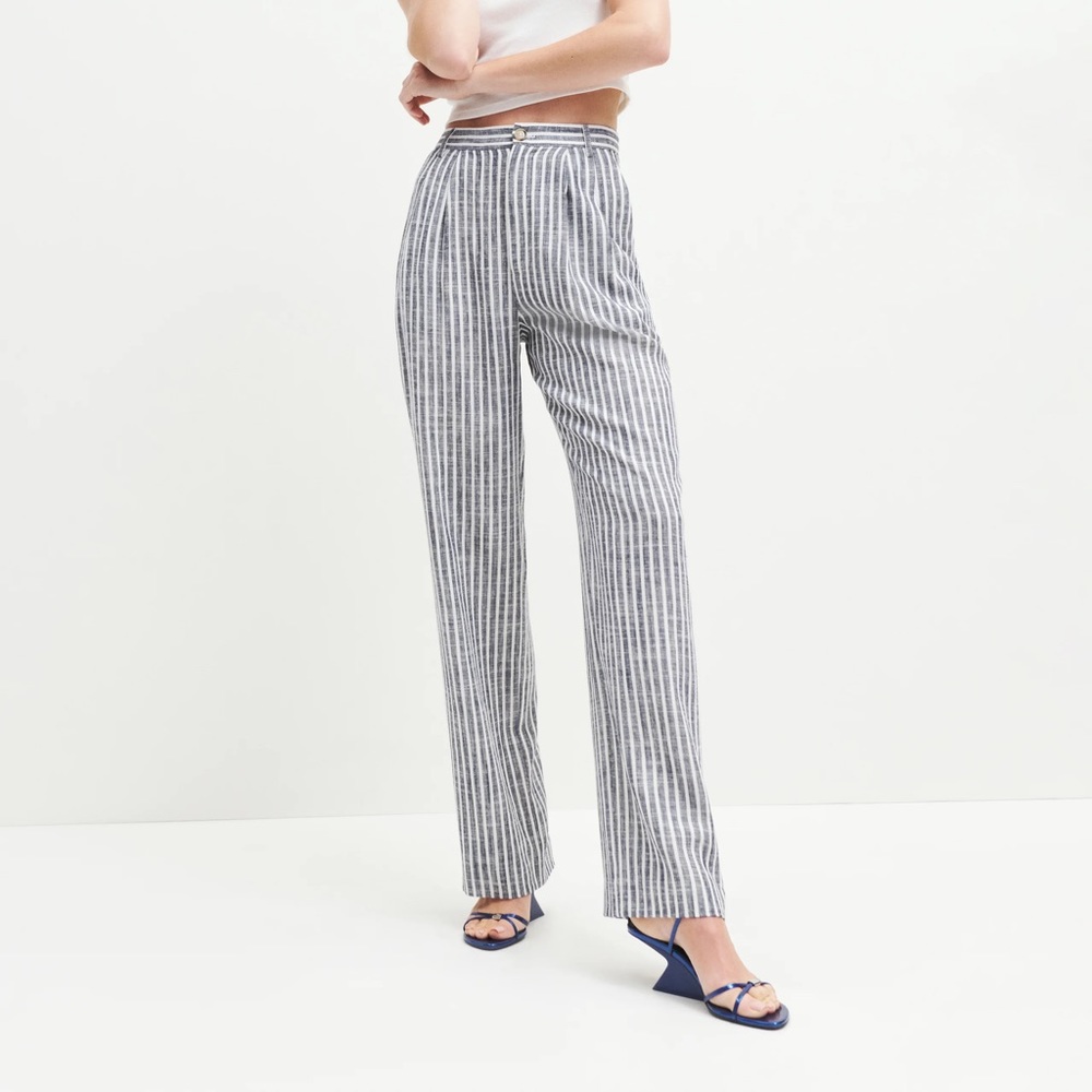 NWT Reformation Mason Linen Pant striped blue and white size 6